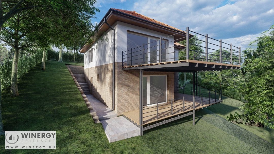 Meredek lejtésű telekre épülő családi ház