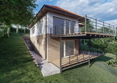 Meredek lejtésű telekre épülő családi ház